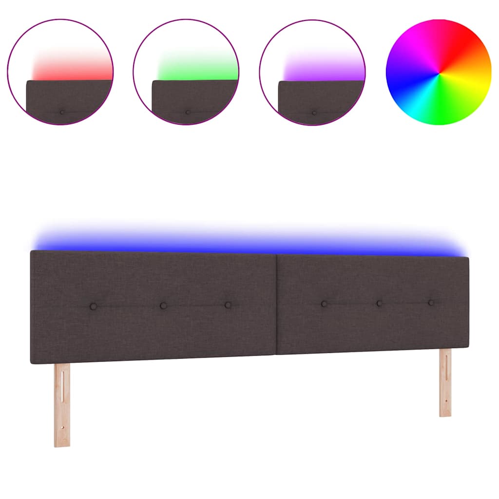 Led Sengegavl Med Led -strimmellys Mørkebrun 200 Cm Stof - Billede 3