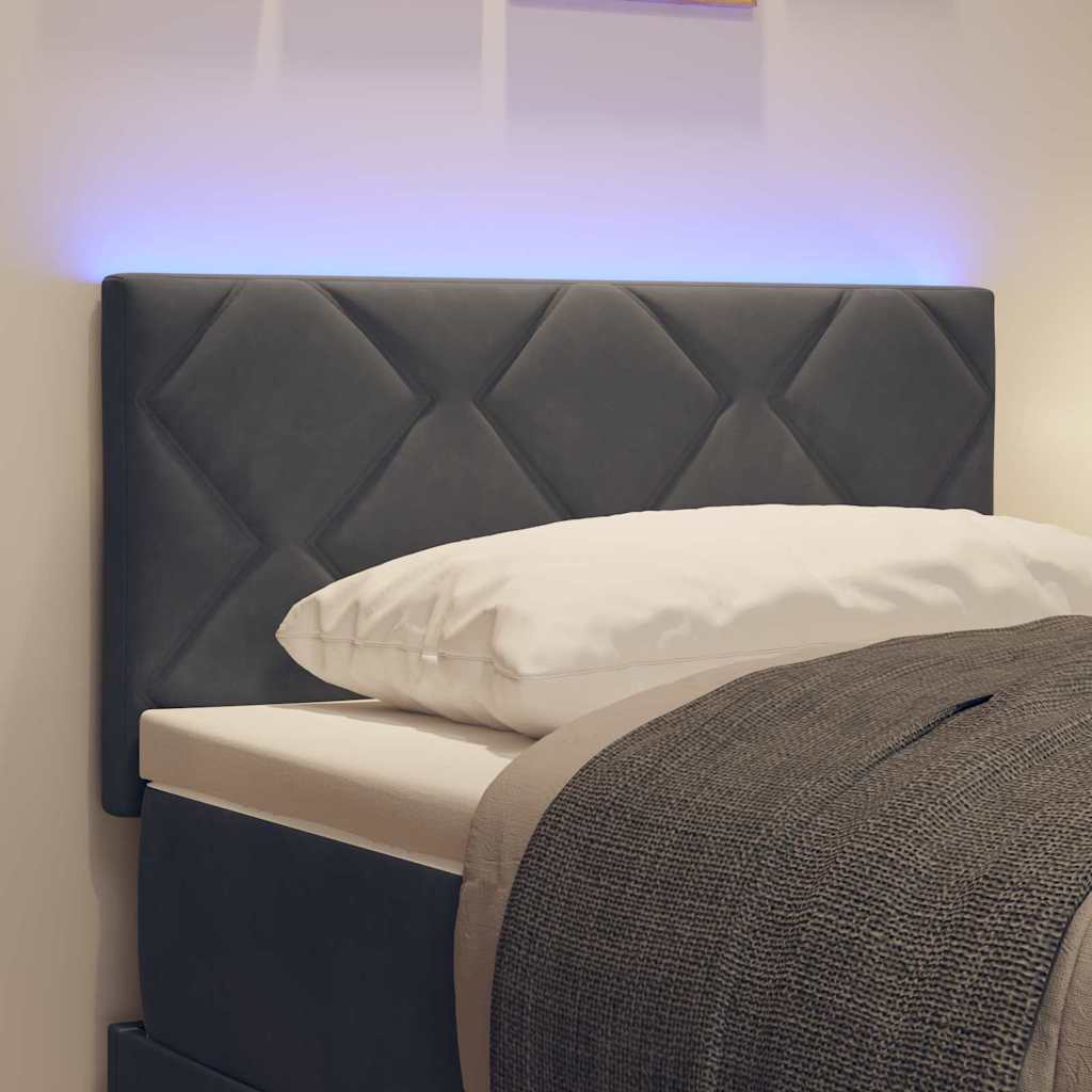 Led-sengegavl Med Led -strimmellys Mørkegrå 80 Cm Fløjl - Billede 5