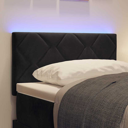Led-sengegavl Med Led -strimmellys Geometrisk Sort 80 Cm Fløjl - Billede 5