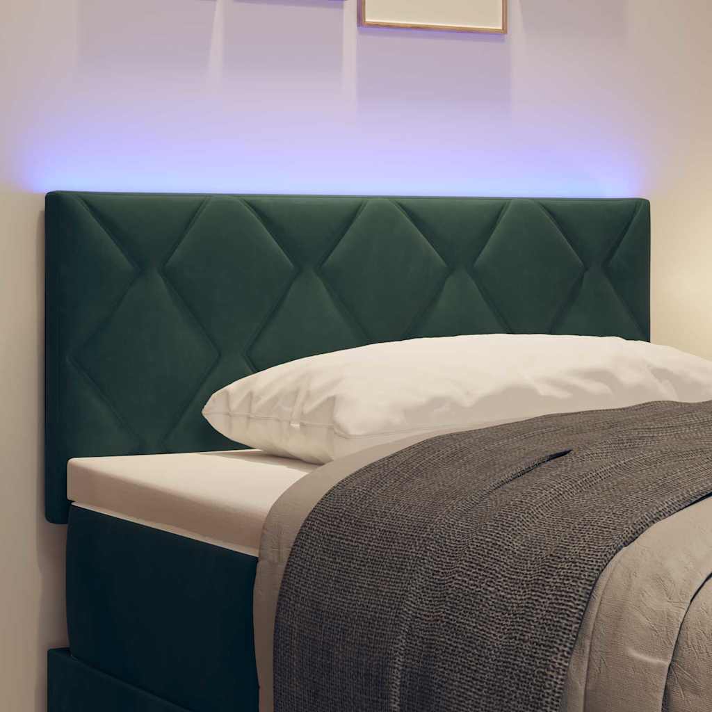 Led-sengegavl Med Led -strimmellys Mørkegrøn 90 Cm Fløjl - Billede 5