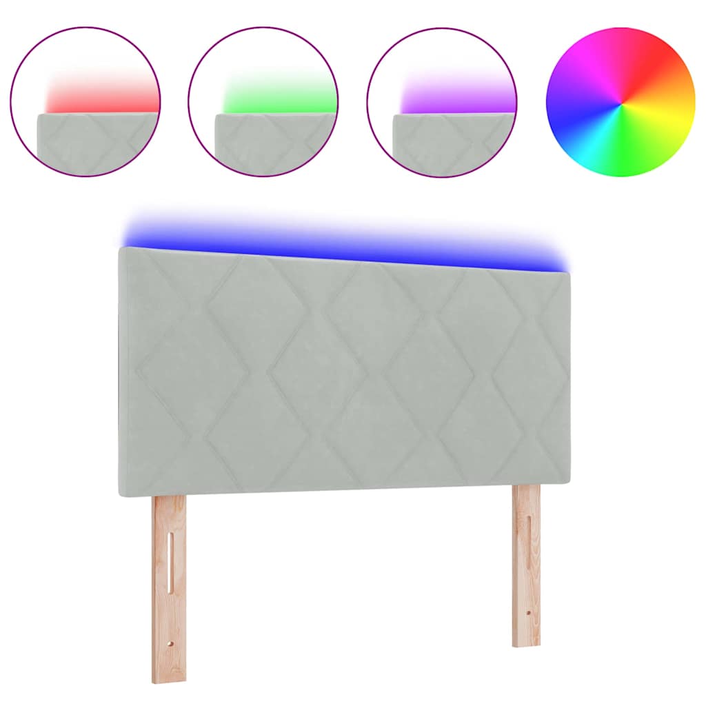 Led-sengegavl Med Led -strimmellys Lysegrå 100 Cm Fløjl - Billede 3