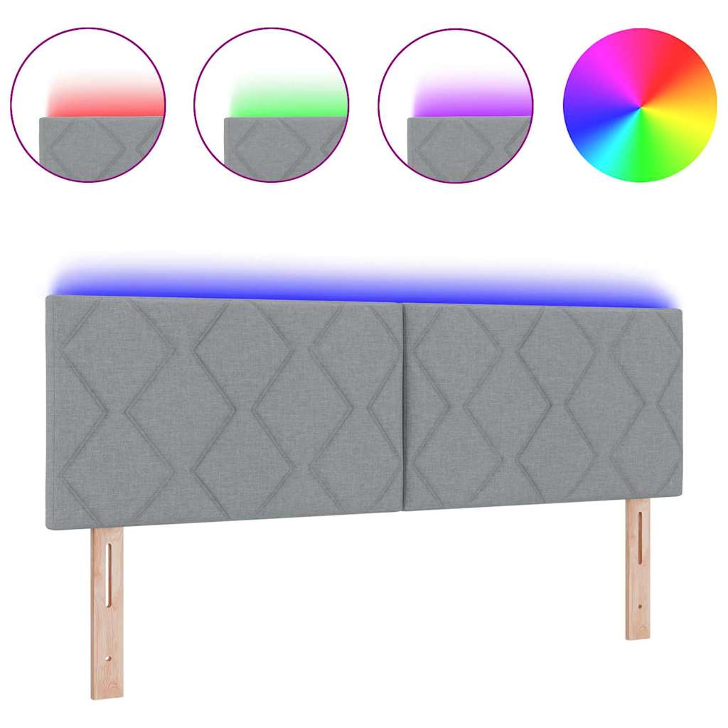 Hovedgærde Med Led -strimmellys Lysegrå 144 Cm Stof - Billede 3