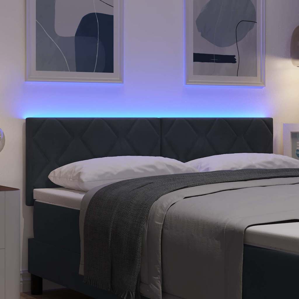 Led-sengegavl Med Led -strimmellys Mørkegrå 144 Cm Fløjl - Billede 5