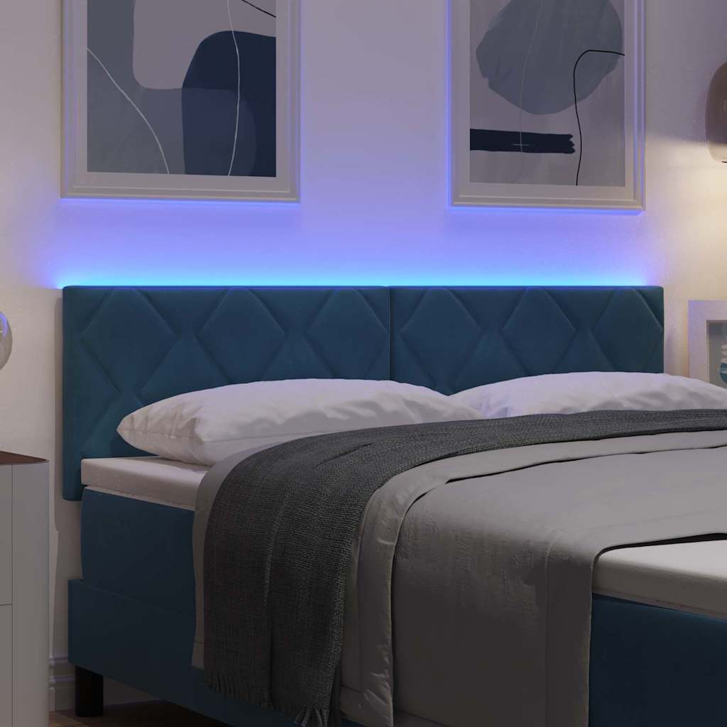 Led-sengegavl Med Led -strimmellys Mørkeblå 144 Cm Fløjl - Billede 5