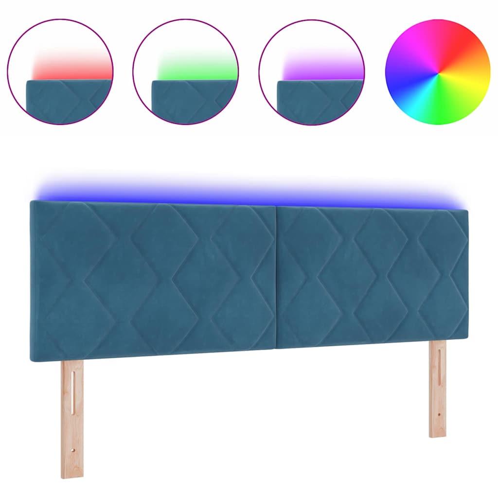 Led-sengegavl Med Led -strimmellys Mørkeblå 144 Cm Fløjl - Billede 3