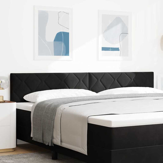 Led-sengegavl Med Led -strimmellys Geometrisk Sort 200 Cm Fløjl - Hovedbillede