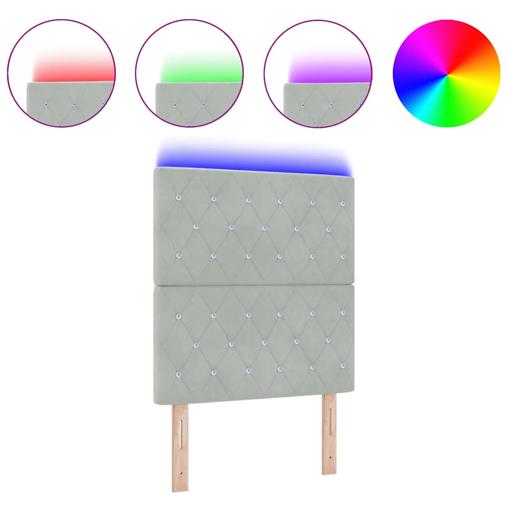 Led Sengegavl Med Led -strimmellys Argyle Lysegrå 80 Cm Fløjl - Billede 3