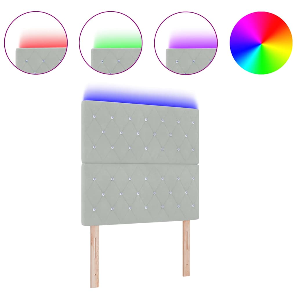 Led Sengegavl Med Led -strimmellys Argyle Lysegrå 100 Cm Fløjl - Billede 3