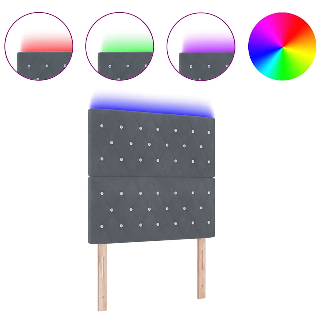 Led Sengegavl Med Led -strimmellys Argyle Mørkegrå 100 Cm Fløjl - Billede 3