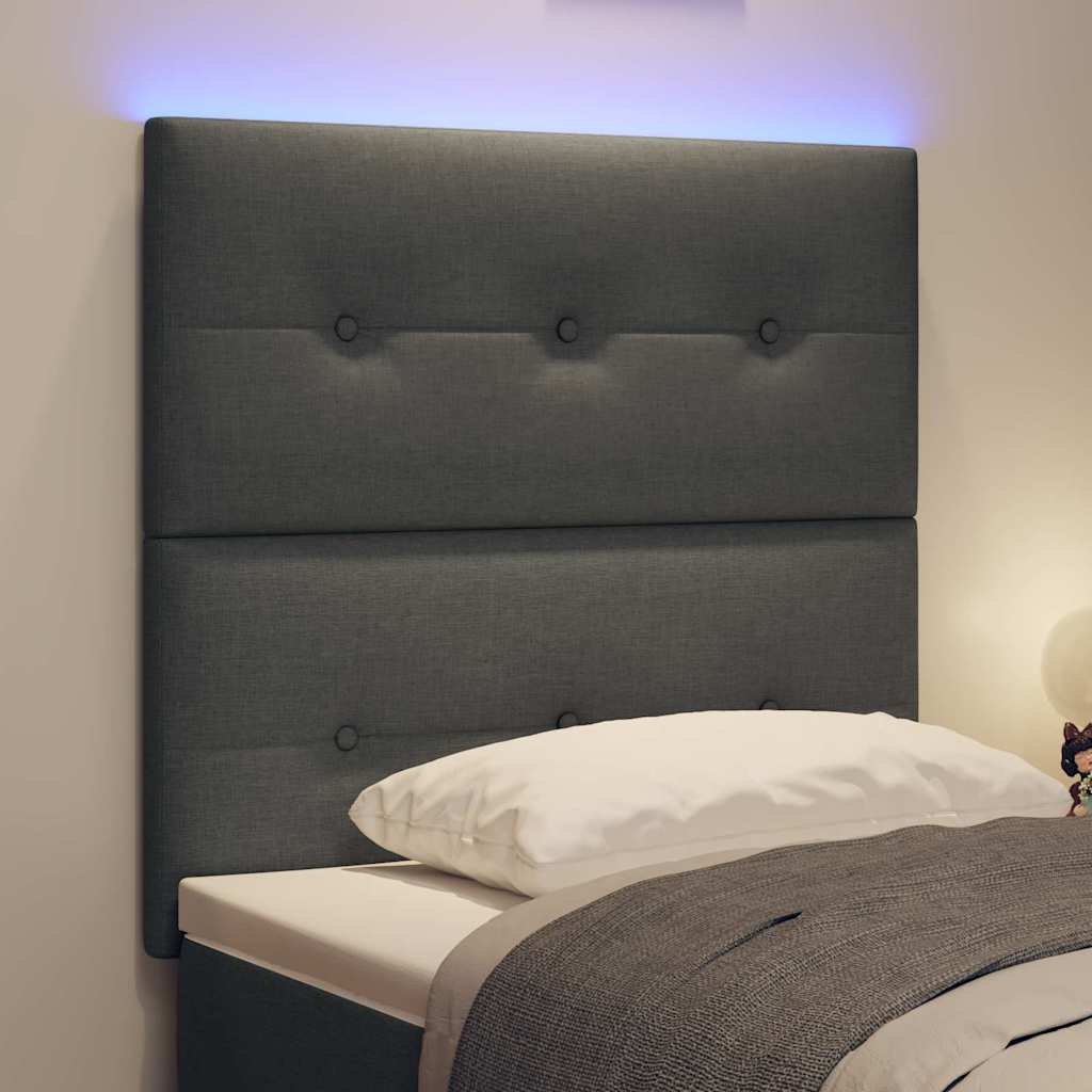 Led Sengegavl Med Led -strimmellys Mørkegrå 80 Cm Stof - Billede 5