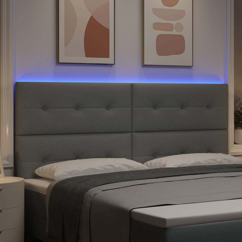Led Sengegavl Med Led -strimmellys Lysegrå 200 Cm Stof - Billede 5