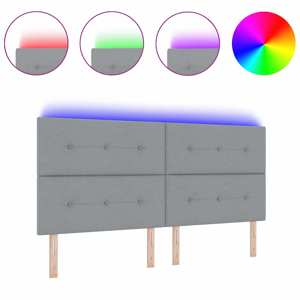 Led Sengegavl Med Led -strimmellys Lysegrå 200 Cm Stof - Billede 3