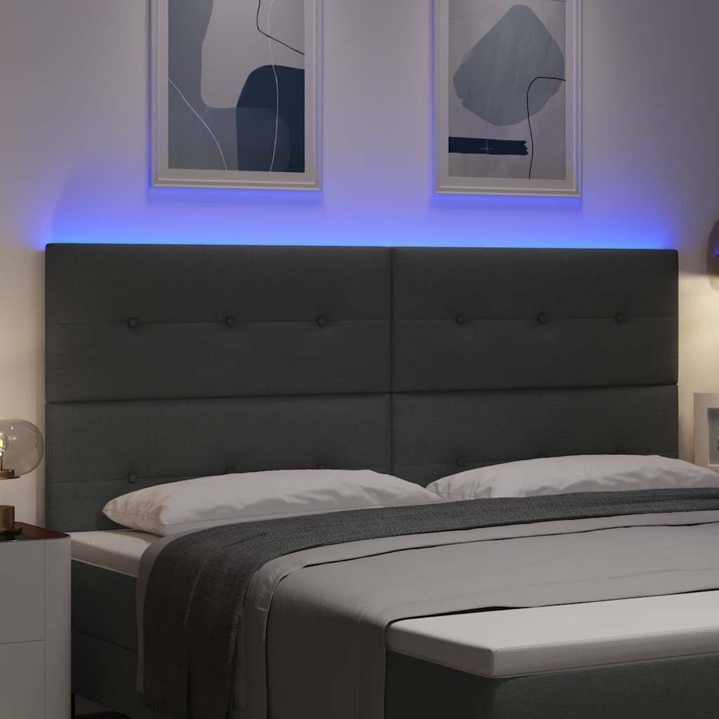 Led Sengegavl Med Led -strimmellys Mørkegrå 200 Cm Stof - Billede 5