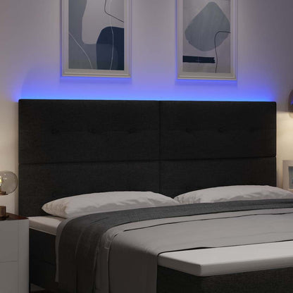 Led Sengegavl Med Led -strimmellys Sort 200 Cm Stof - Billede 5