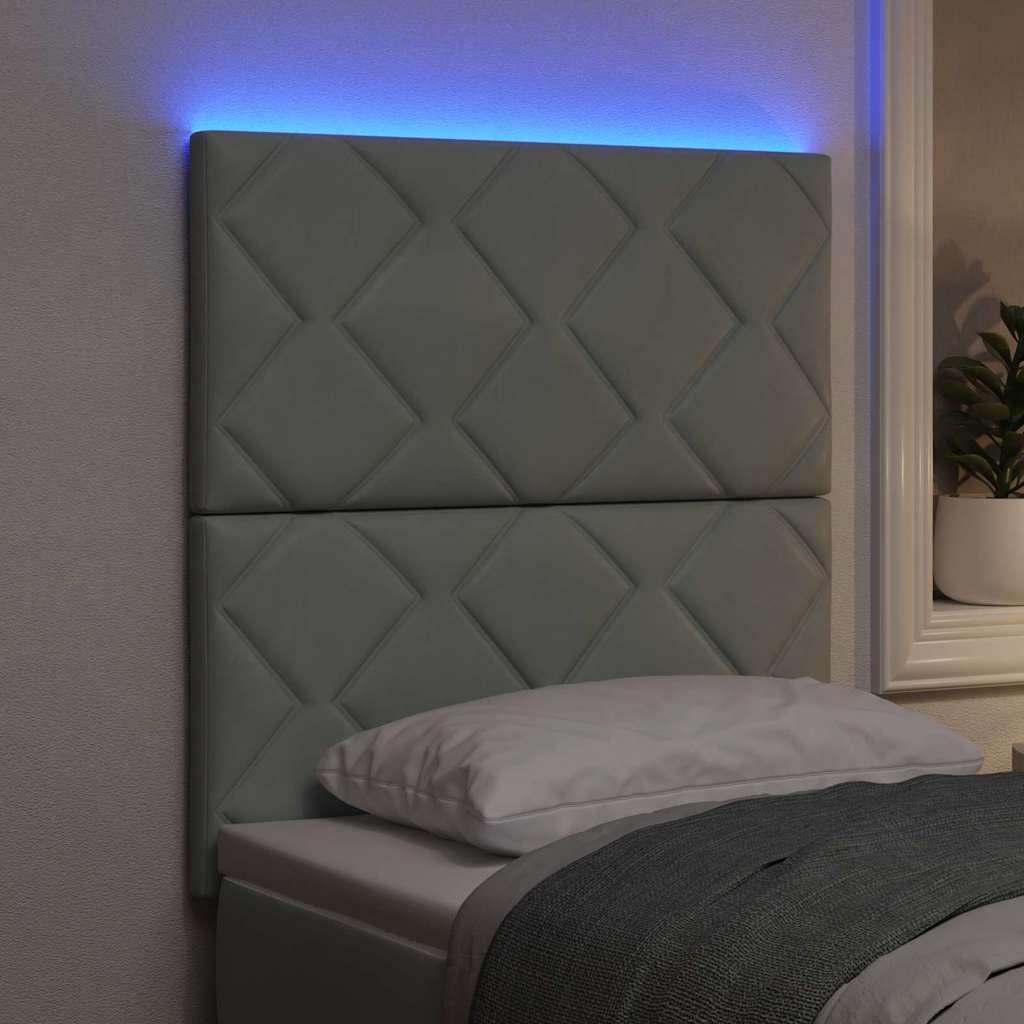 Led-sengegavl Med Led -strimmellys Lysegrå 80 Cm Fløjl - Billede 5