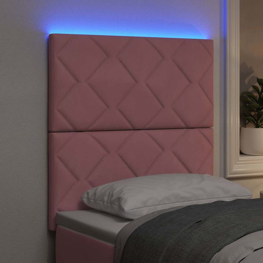 Led-sengegavl Med Led -strimmellys Lyserød 80 Cm Fløjl - Billede 5