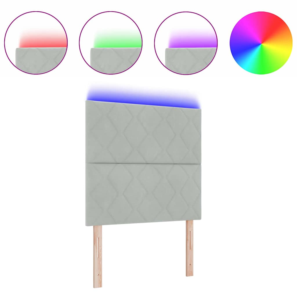 Led-sengegavl Med Led -strimmellys Lysegrå 100 Cm Fløjl - Billede 3