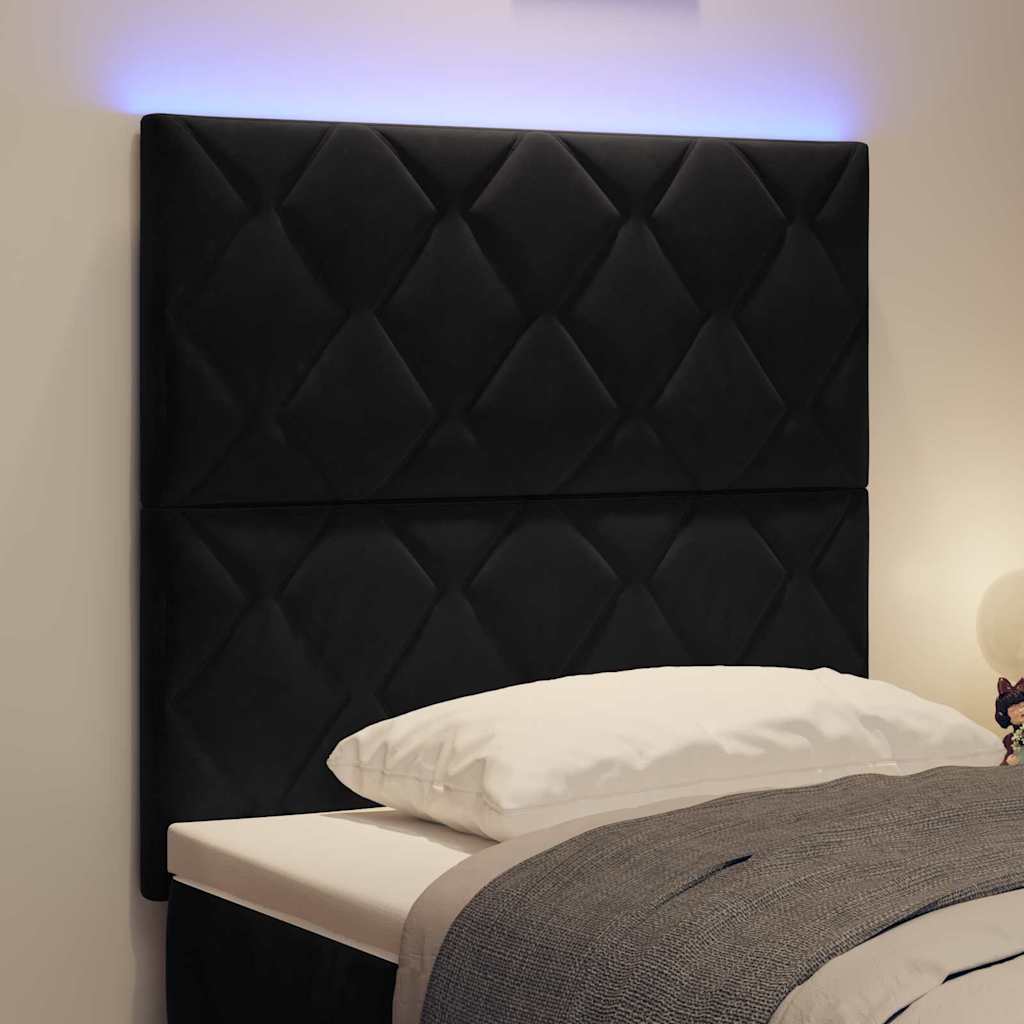 Led-sengegavl Med Led -strimmellys Geometrisk Sort 100 Cm Fløjl - Billede 5