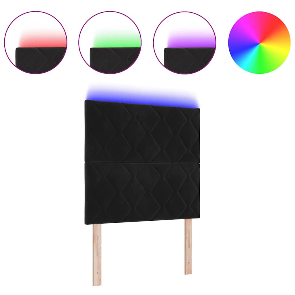 Led-sengegavl Med Led -strimmellys Geometrisk Sort 100 Cm Fløjl - Billede 3