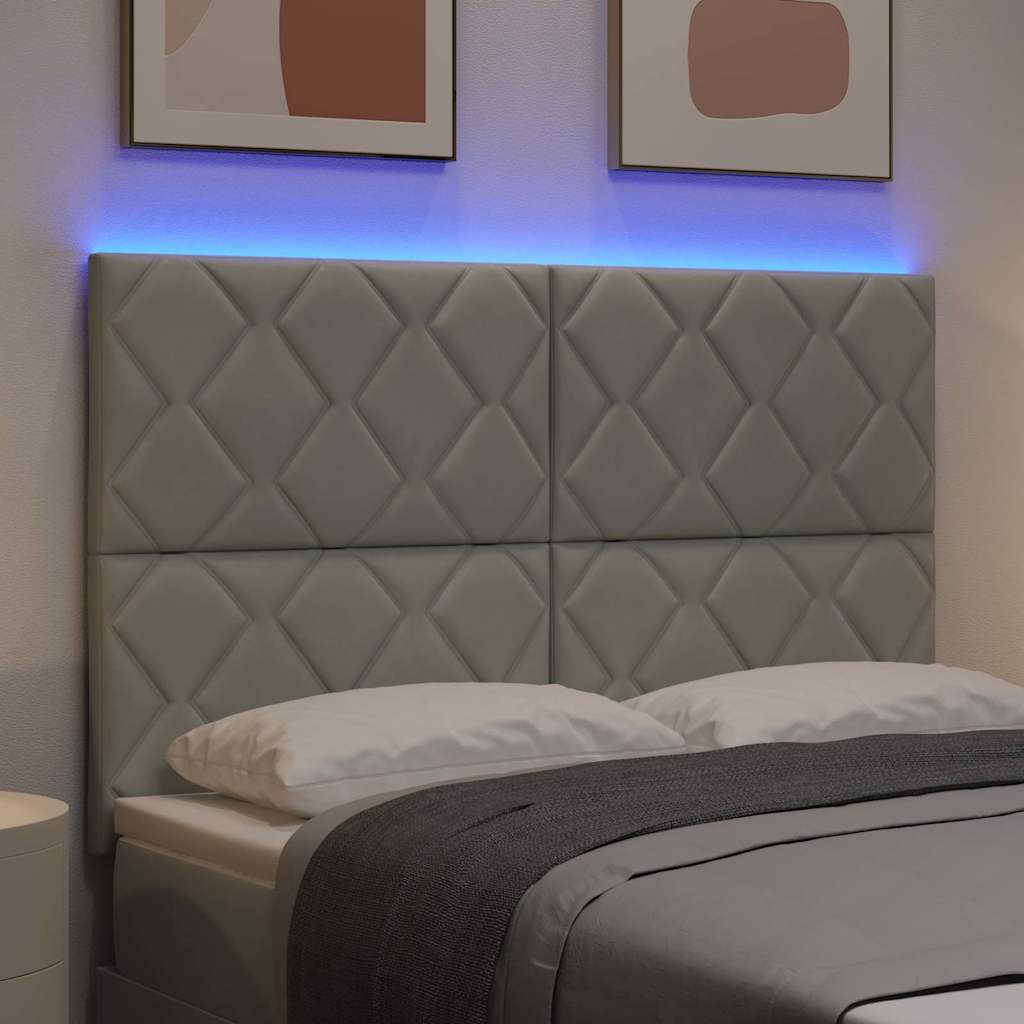 Led-sengegavl Med Led -strimmellys Lysegrå 144 Cm Fløjl - Billede 5