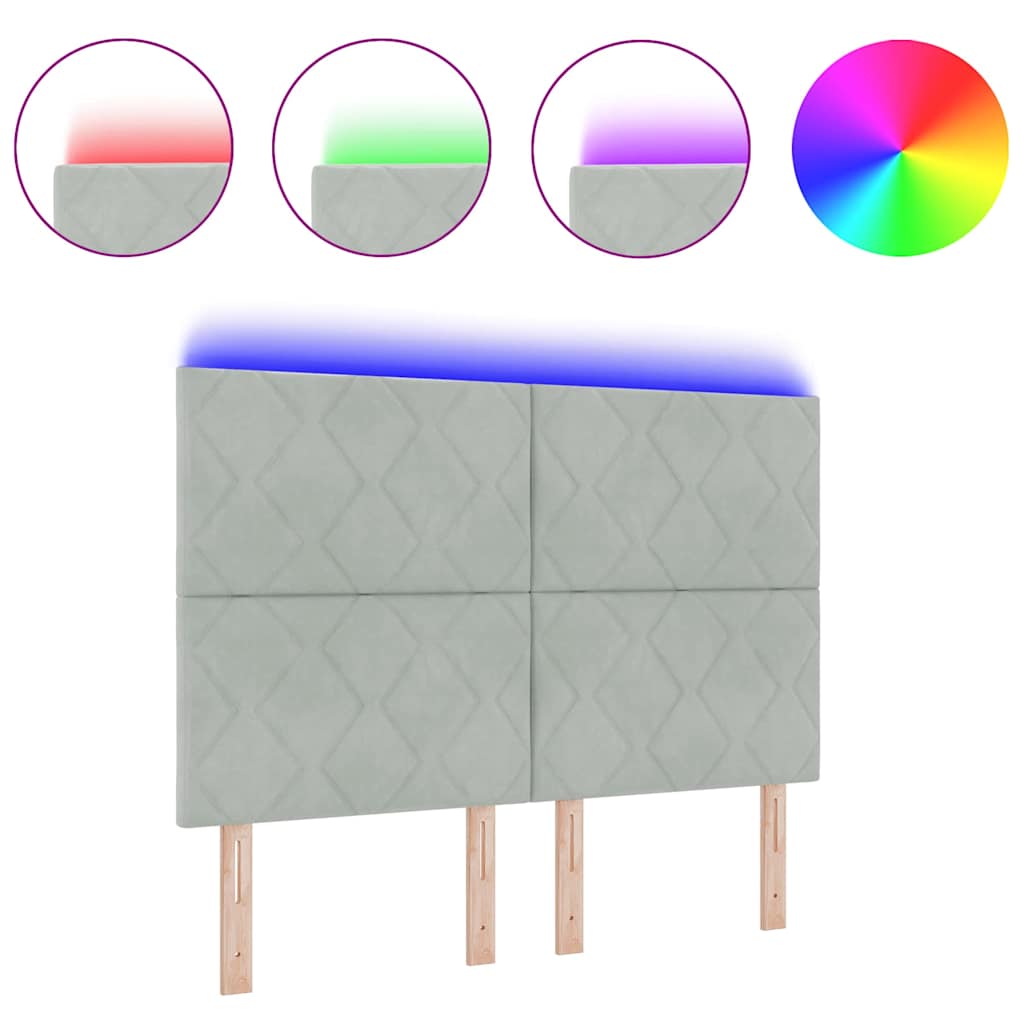 Led-sengegavl Med Led -strimmellys Lysegrå 144 Cm Fløjl - Billede 3