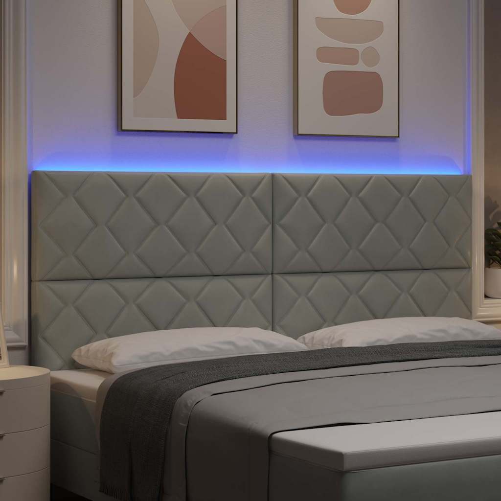 Led-sengegavl Med Led -strimmellys Lysegrå 200 Cm Fløjl - Billede 5