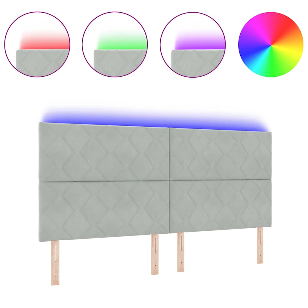 Led-sengegavl Med Led -strimmellys Lysegrå 200 Cm Fløjl - Billede 3