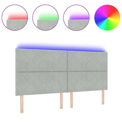 Led-sengegavl Med Led -strimmellys Lysegrå 200 Cm Fløjl - Billede 3