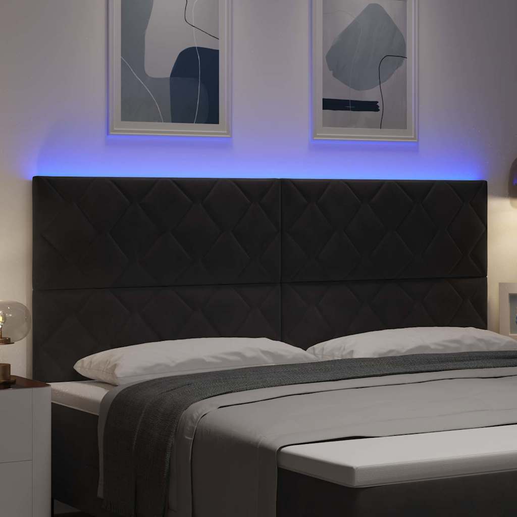 Led-sengegavl Med Led -strimmellys Geometrisk Sort 200 Cm Fløjl - Billede 5