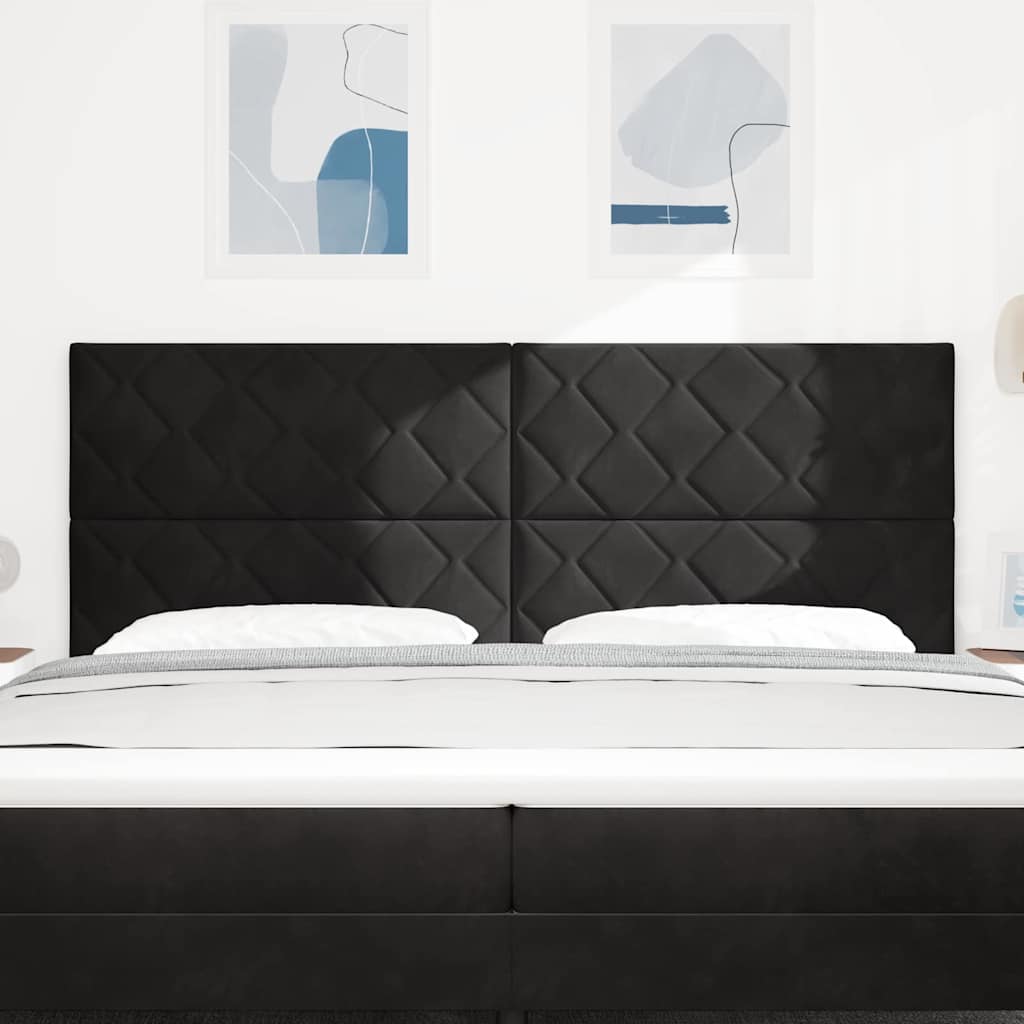 Led-sengegavl Med Led -strimmellys Geometrisk Sort 200 Cm Fløjl - Billede 4