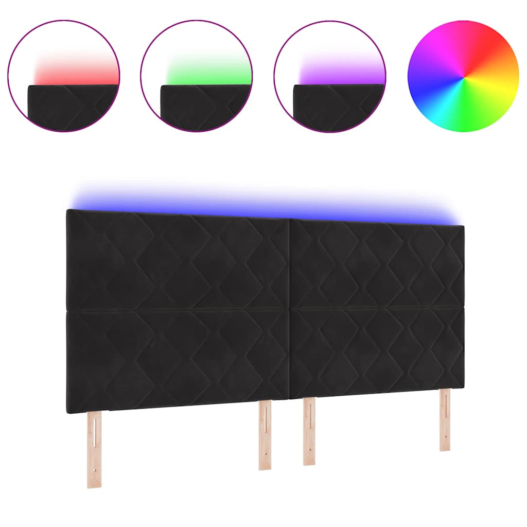 Led-sengegavl Med Led -strimmellys Geometrisk Sort 200 Cm Fløjl - Billede 3