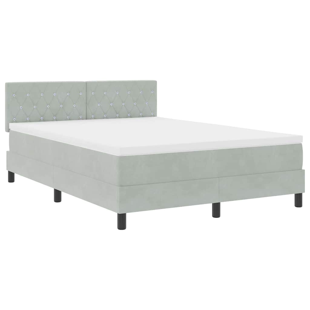 Boxmadras Seng Med Madras Med Madras Lysegrå 140 X 190 Cm Stof - Billede 2
