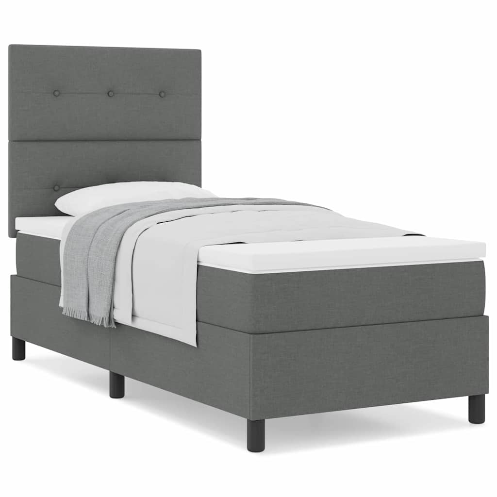 Box Spring Seng Med Madras Mørkegrå 80 X 200 Cm Stof - Billede 4