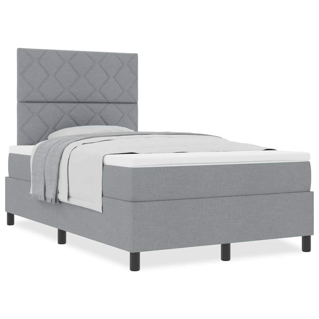 Box Spring Seng Med Madras Lysegrå 120 X 190 Cm Stof - Billede 4