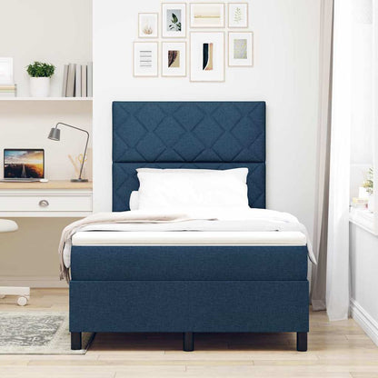 Box Spring Seng Med Madras Med Hovedgærde Blå 120 X 200 Cm Stof - Billede 4