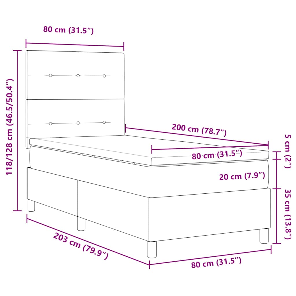 Box Spring Seng Med Hovedgærde Mørkegrå 80 X 200 Cm Stof - Billede 13