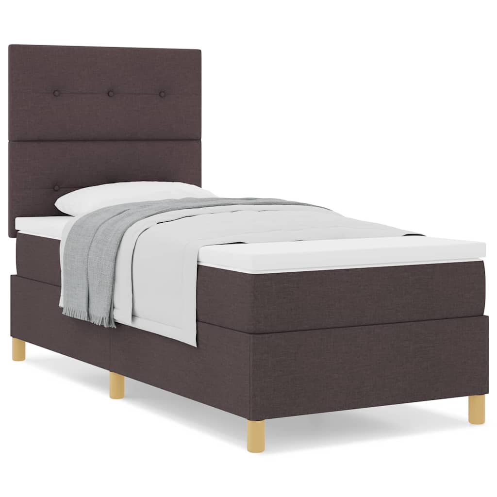 Box Spring Seng Med Hovedgærde Mørkebrun 100 X 200 Cm Stof - Billede 4
