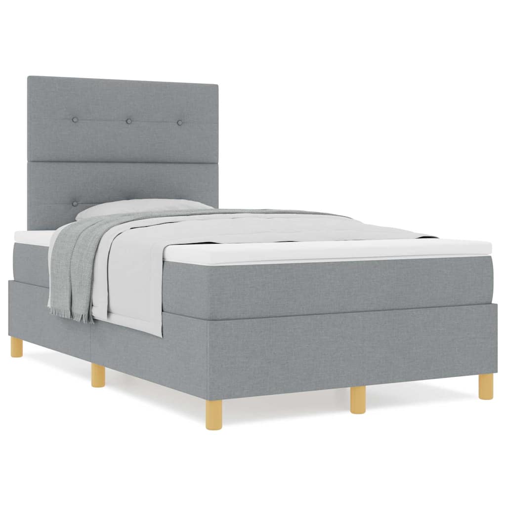 Box Spring Seng Med Hovedgærde Lysegrå 120 X 190 Cm Stof - Billede 4