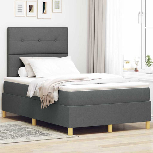 Box Spring Seng Med Hovedgærde Mørkegrå 120 X 190 Cm Stof - Hovedbillede
