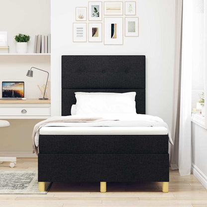 Box Spring Seng Med Hovedgærde Sort 120 X 190 Cm Stof - Billede 5