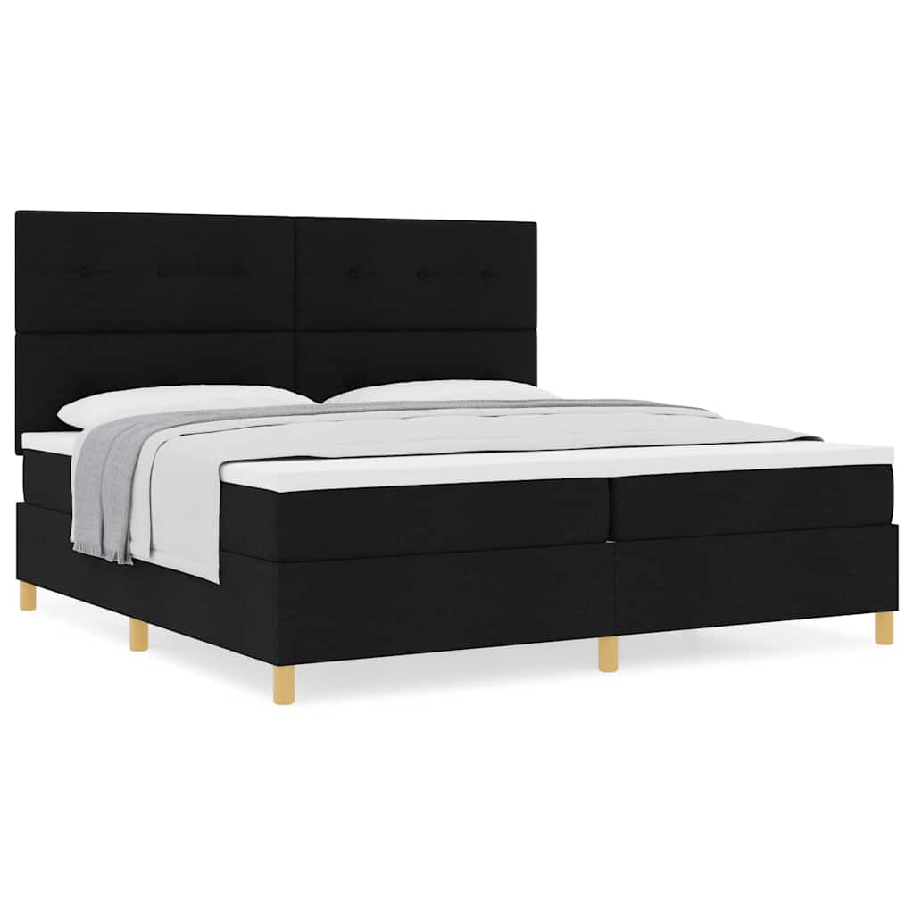 Box Spring Seng Med Hovedgærde Sort 200 X 200 Cm Stof - Billede 4
