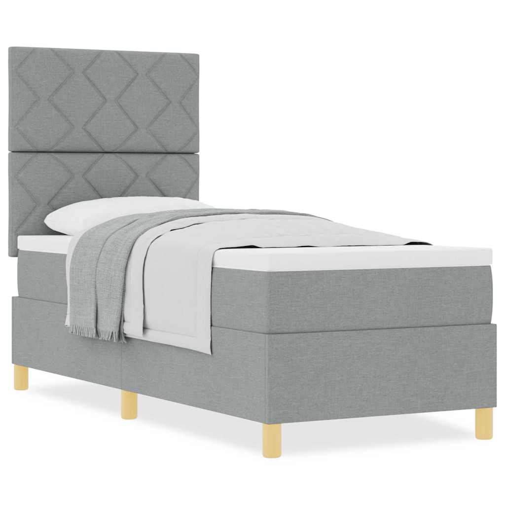 Box Spring Seng Med Hovedgærde Lysegrå 80 X 200 Cm Stof - Billede 4