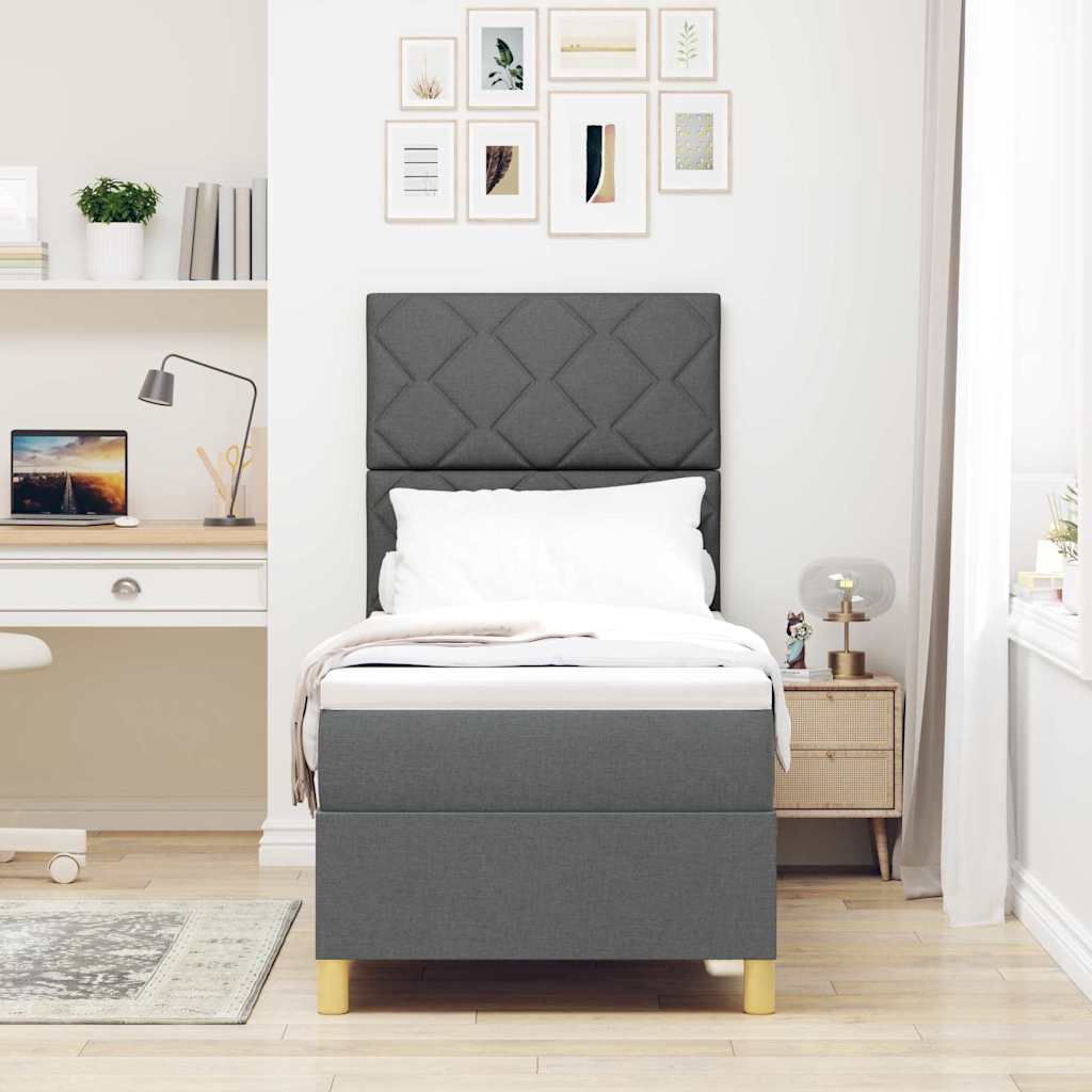 Box Spring Seng Med Hovedgærde Mørkegrå 80 X 200 Cm Stof - Billede 5