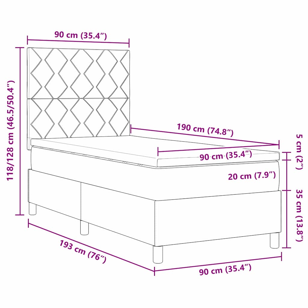 Box Spring Seng Med Hovedgærde Lysegrå 90 X 190 Cm Stof - Billede 13