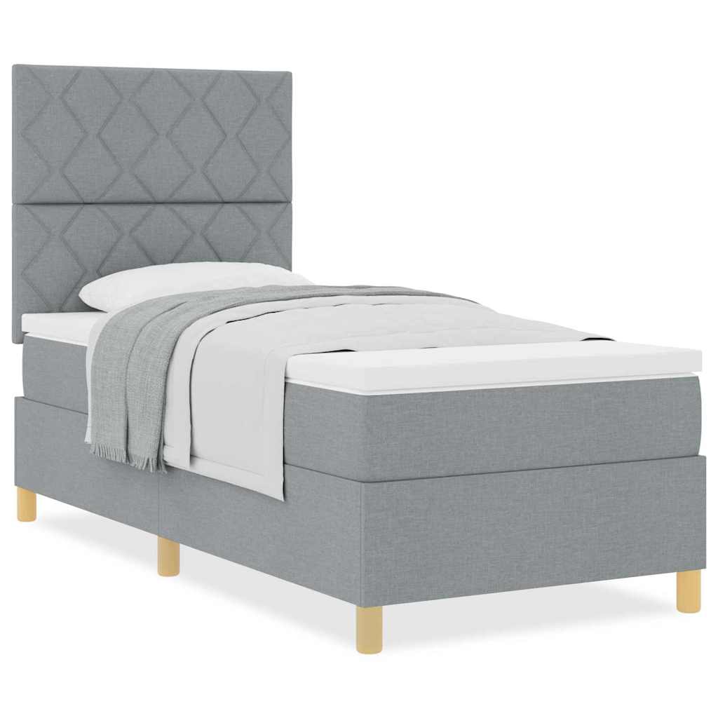 Box Spring Seng Med Hovedgærde Lysegrå 90 X 190 Cm Stof - Billede 4