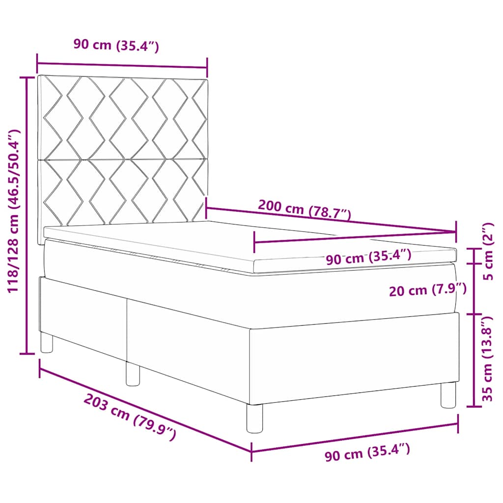 Box Spring Seng Med Hovedgærde Mørkegrå 90 X 200 Cm Stof - Billede 13