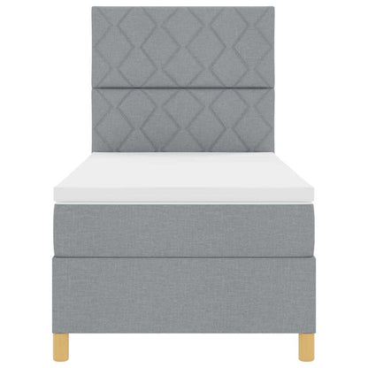Box Spring Seng Med Hovedgærde Lysegrå 100 X 200 Cm Stof - Billede 8