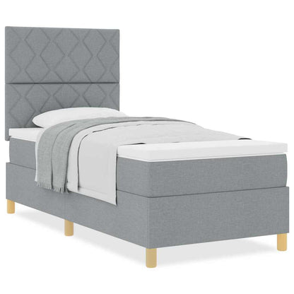 Box Spring Seng Med Hovedgærde Lysegrå 100 X 200 Cm Stof - Billede 4