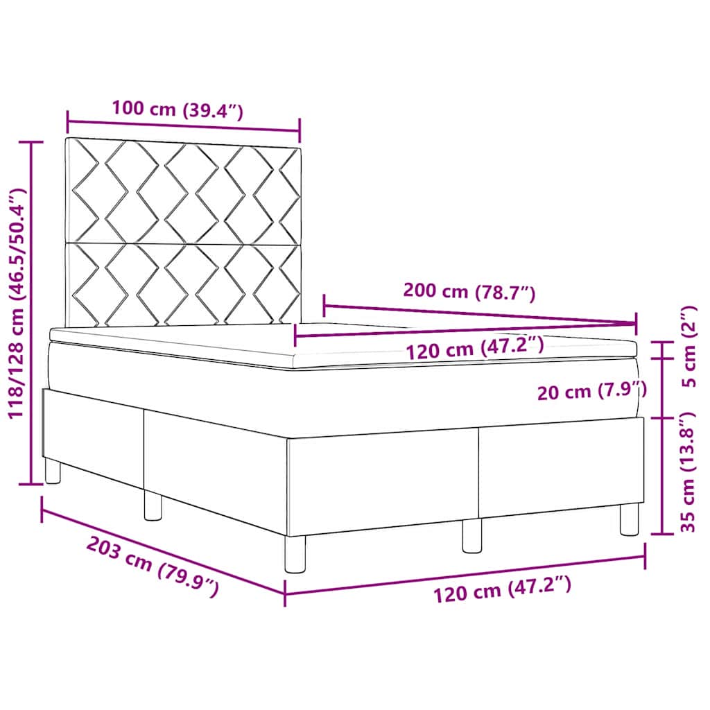 Box Spring Seng Med Hovedgærde Blå 120 X 200 Cm Stof - Billede 12