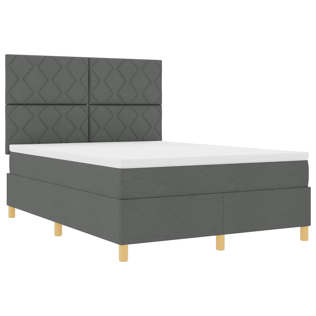 Box Spring Seng Med Hovedgærde Mørkegrå 140 X 190 Cm Stof - Billede 5